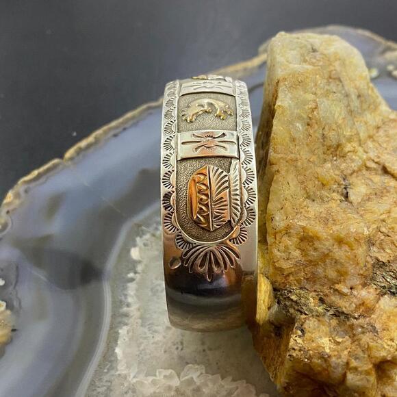 Mike Smith Sterling Silver GF Overlay Kokopelli & Pottery Bracelet For Women - Picture 4 of 10